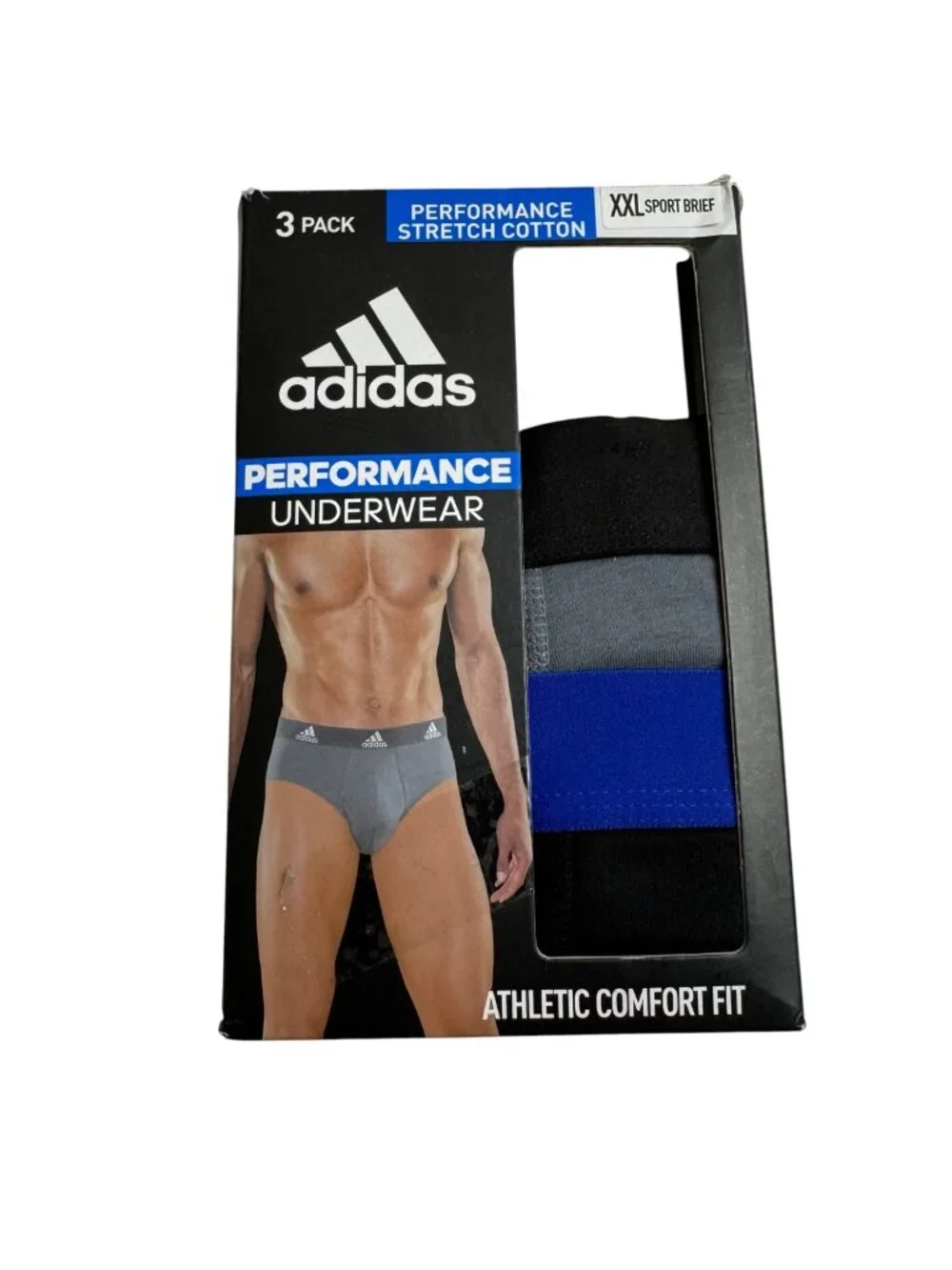 adidas NEW XXL 2 Pack Performance Underwear Sport Brief Black Gray Quick Dry